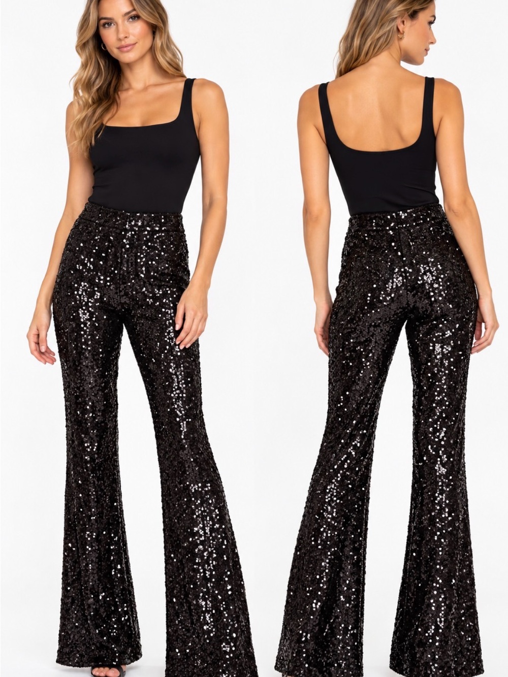 Sachin & Babi Black Sequin Flare Pants Size 6 NWT